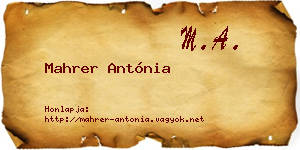 Mahrer Antónia névjegykártya
